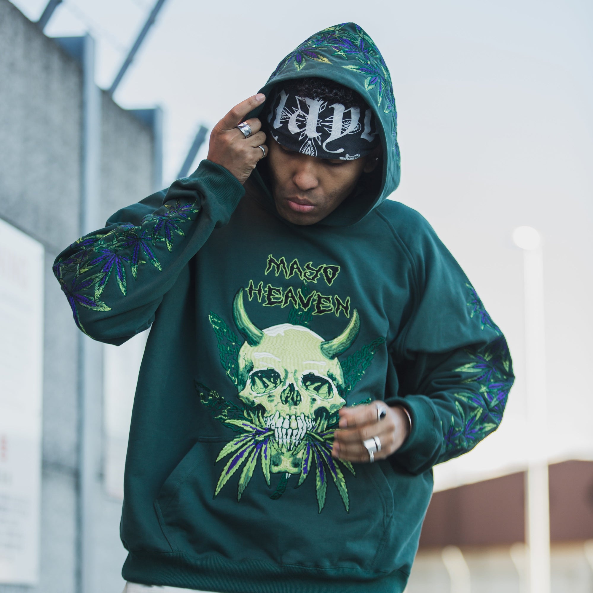 MAYO Devil Skull Embroidery Hoodie - GREEN