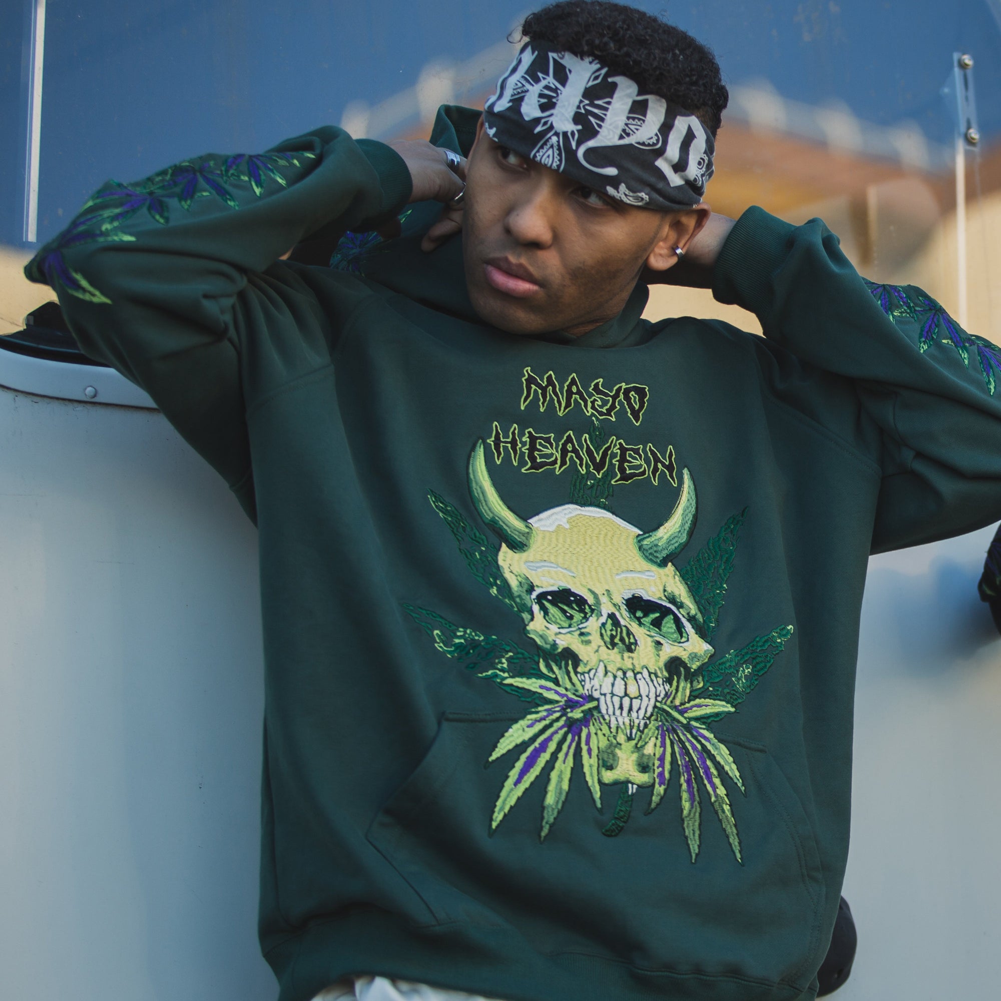 MAYO Devil Skull Embroidery Hoodie - GREEN