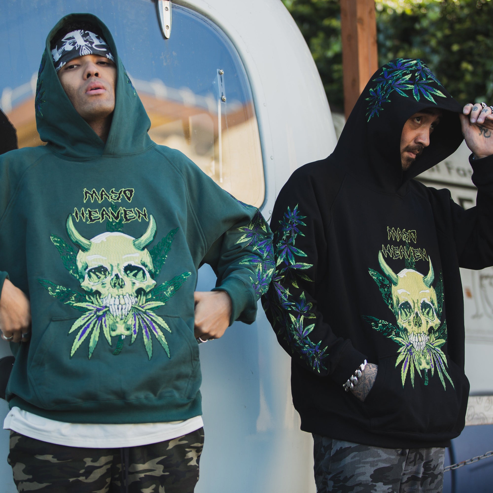 MAYO Devil Skull Embroidery Hoodie - GREEN