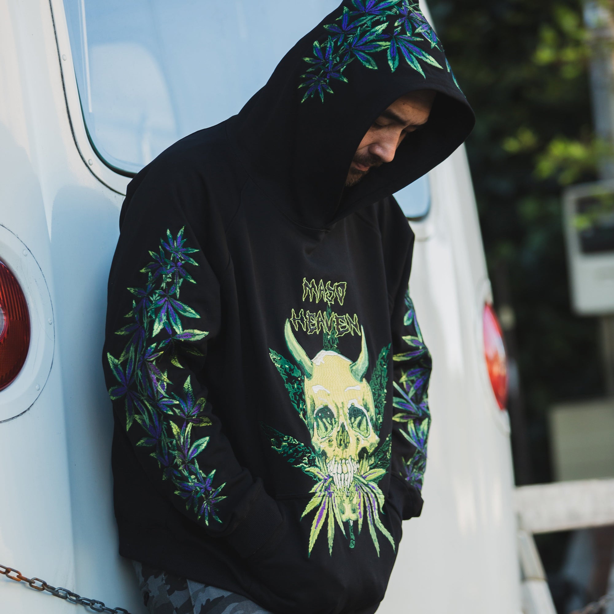 MAYO Devil Skull Embroidery Hoodie - GREEN