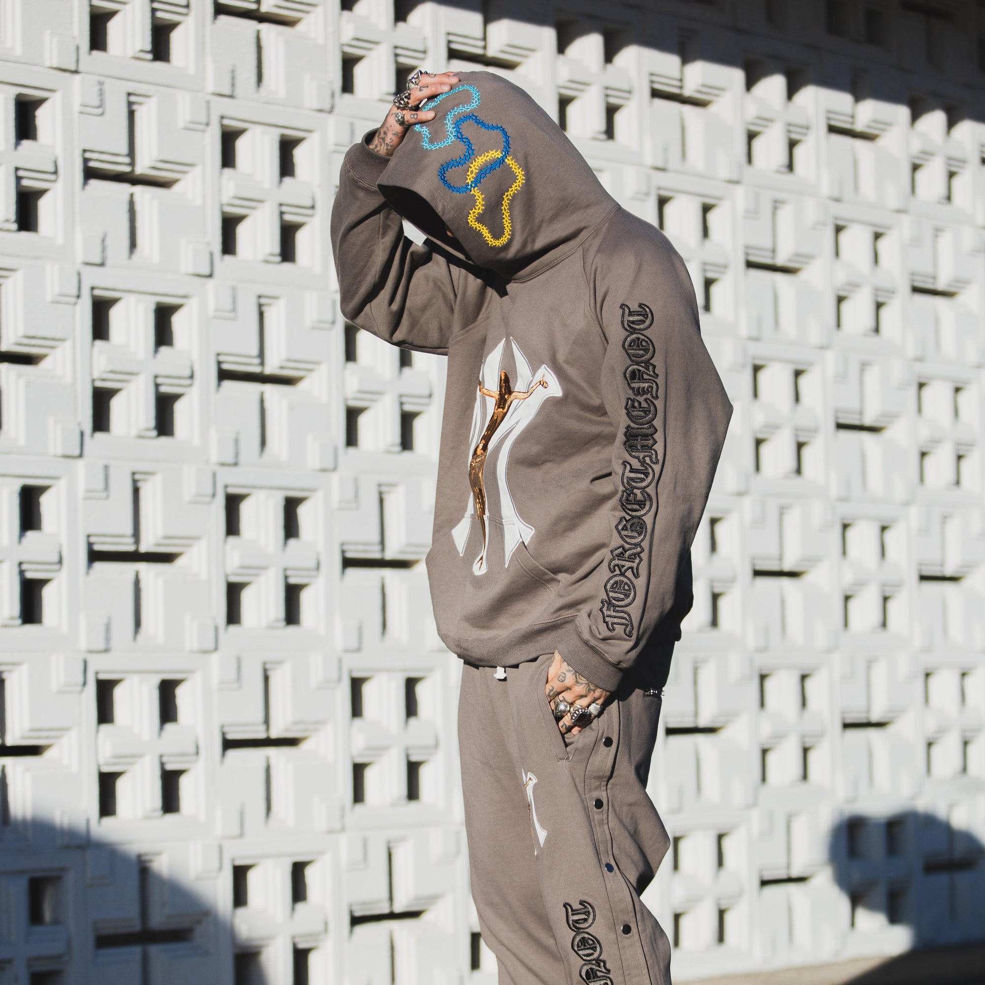 MAYO JESUS Embroidery Hoodie - GRAY