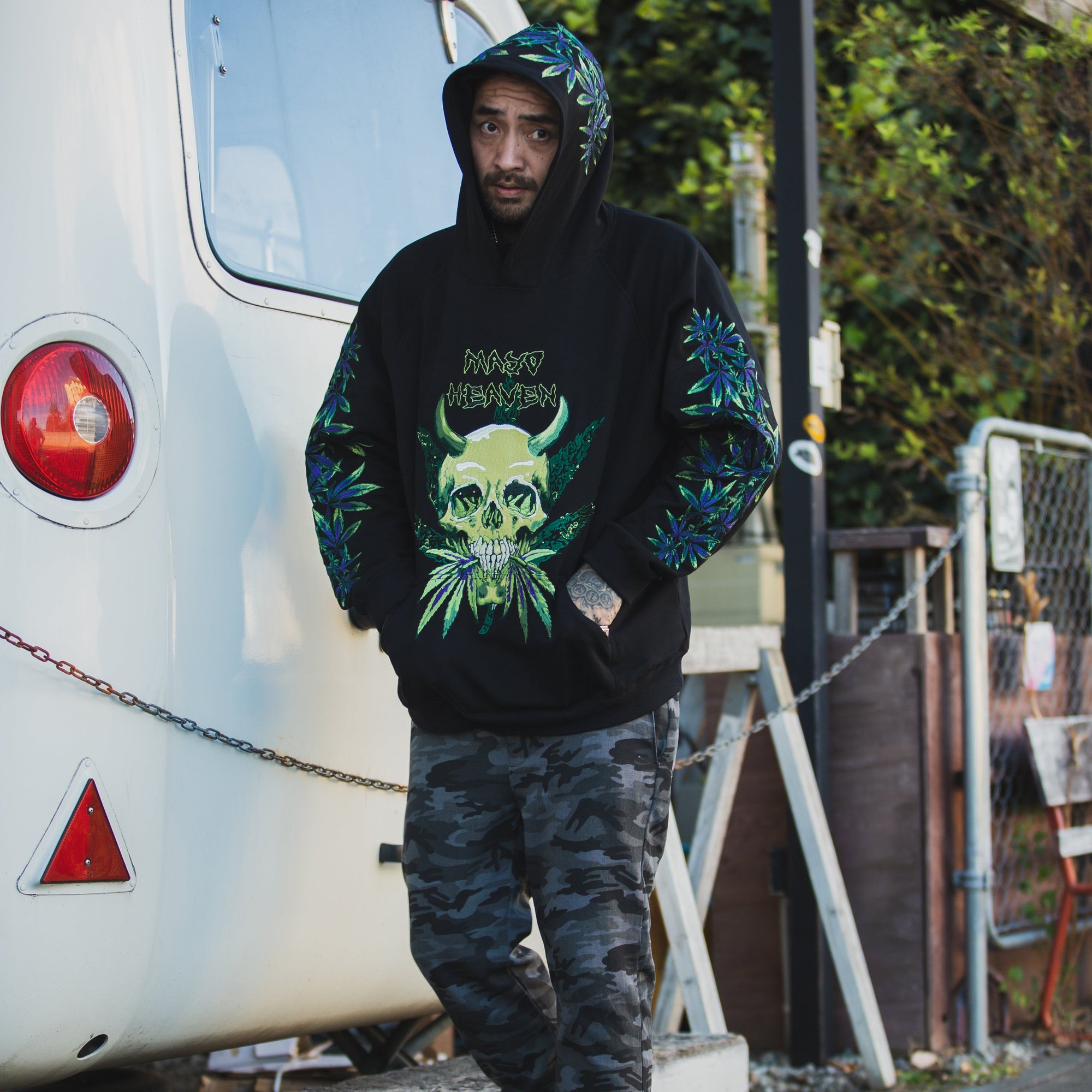 MAYO Devil Skull Embroidery Hoodie - GREEN