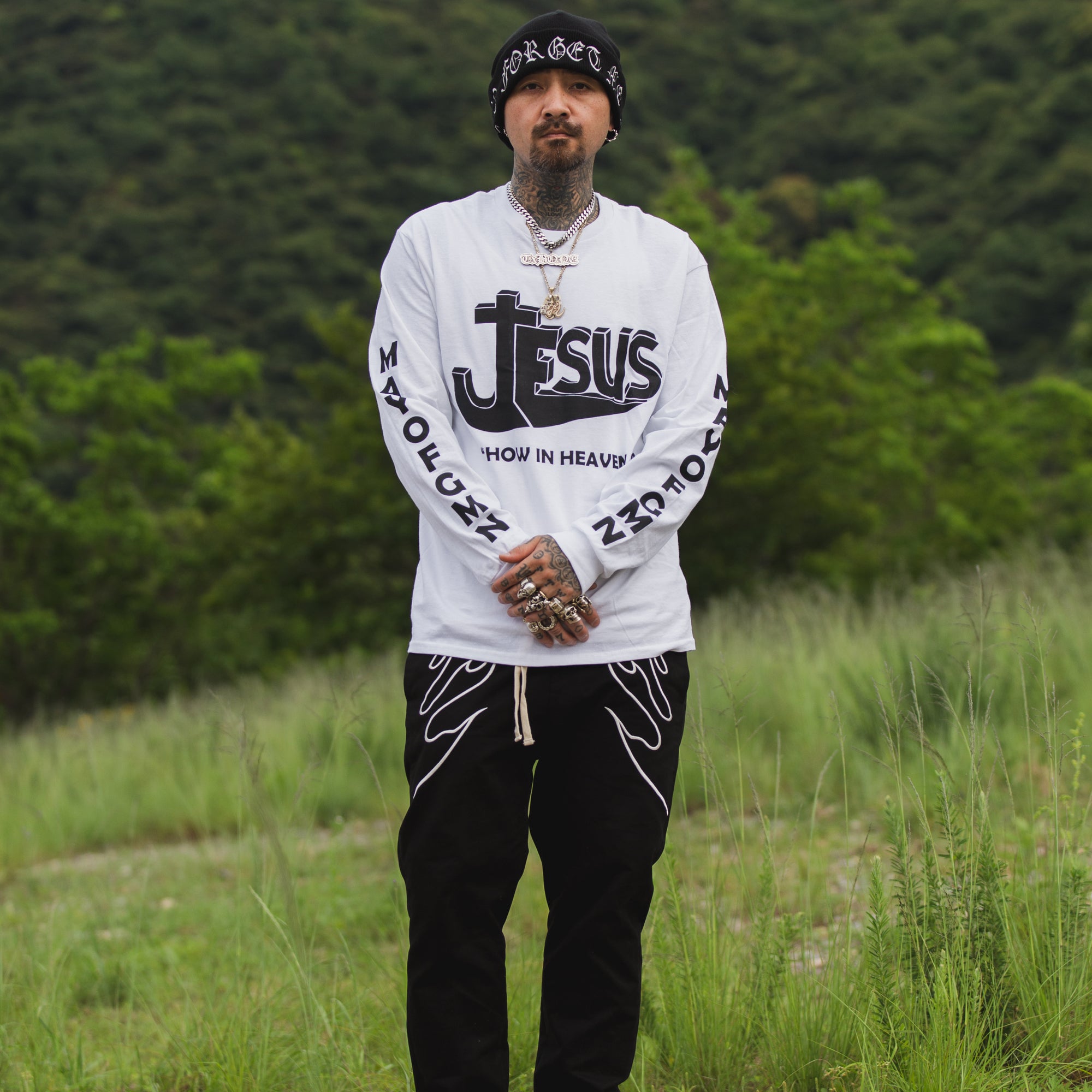 MAYO JESUS PRINT Long Sleeve Tee - WHITE