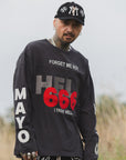 MAYO HELL & HEAVEN Embroidery Football Long Sleeve Tee - BLACK