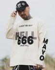 MAYO HELL & HEAVEN Embroidery Football Long Sleeve Tee - OFF WHITE