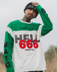 MAYO HELL & HEAVEN Embroidery Football Long Sleeve Tee - GREEN