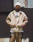 JESUS SKULL Embroidery Nylon Harrington Jacket - BEIGE