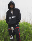 MAYO JESUS Embroidery Half zip Hoodie - BLACK