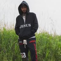 MAYO JESUS Embroidery Half zip Hoodie - BLACK