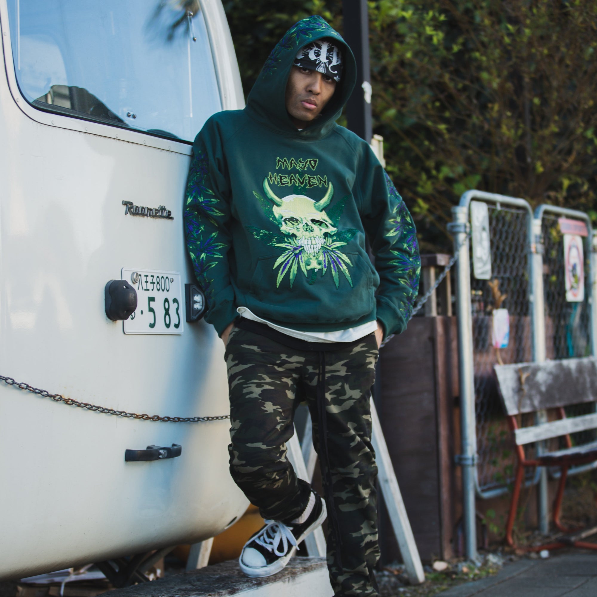 MAYO Devil Skull Embroidery Hoodie - GREEN