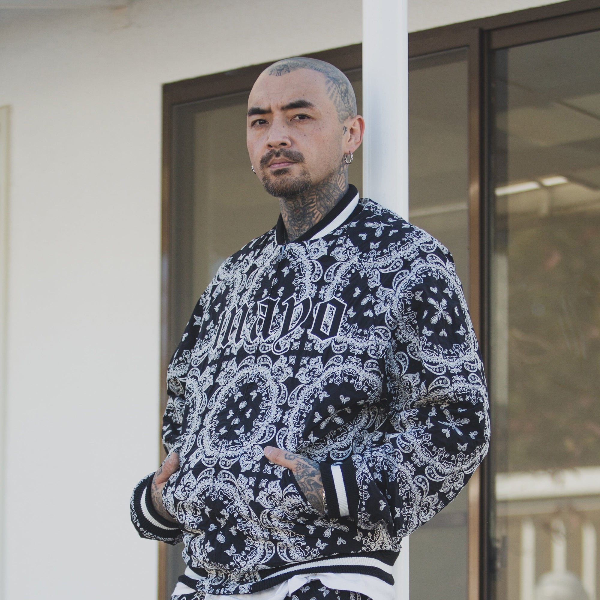 JESUS MAYO Paisley Embroidery Reversible Nylon Track Jacket - GRAY×BLACK