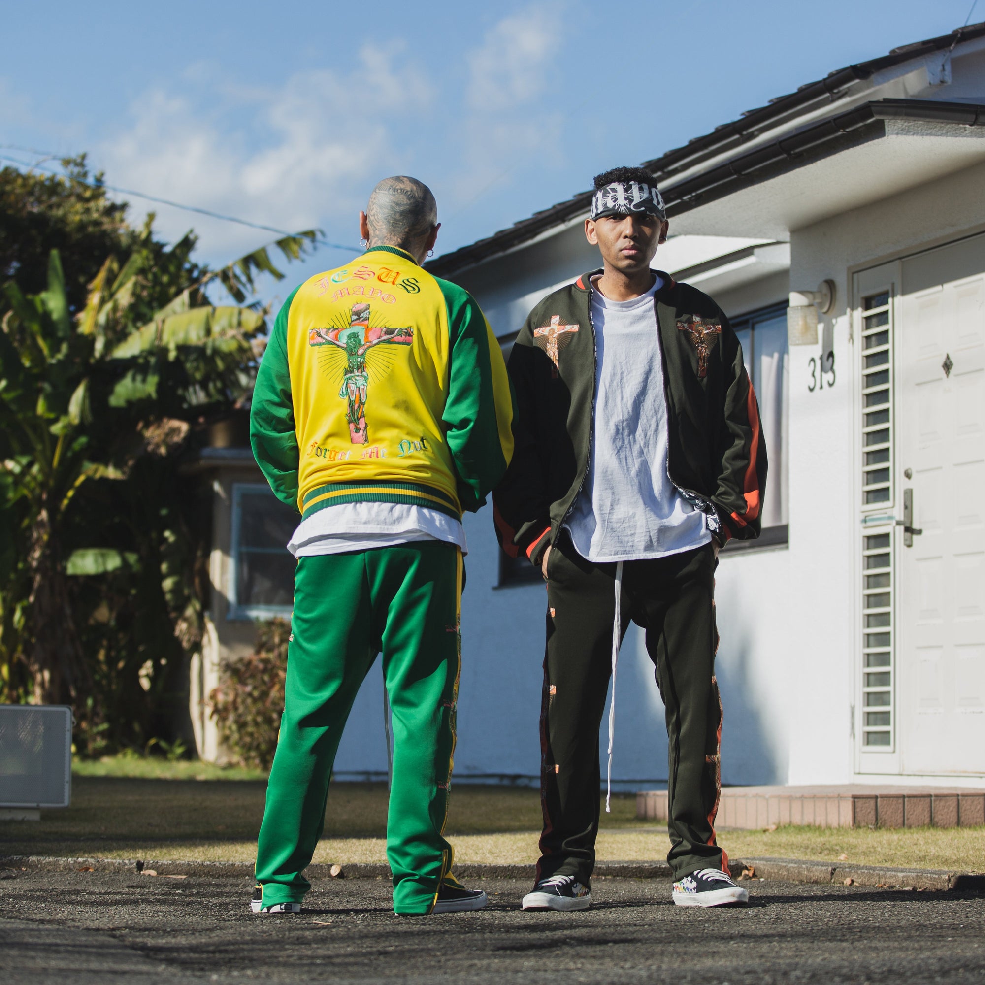 JESUS MAYO Paisley Embroidery Reversible Nylon Track Jacket - OLIVE×ORANGE