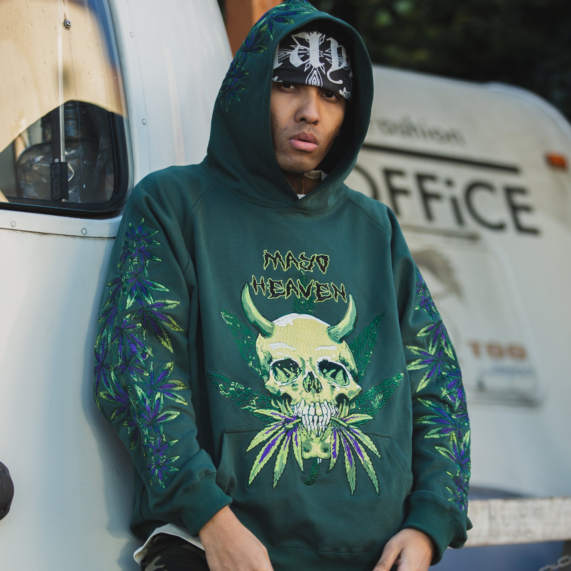 MAYO Devil Skull Embroidery Hoodie - GREEN