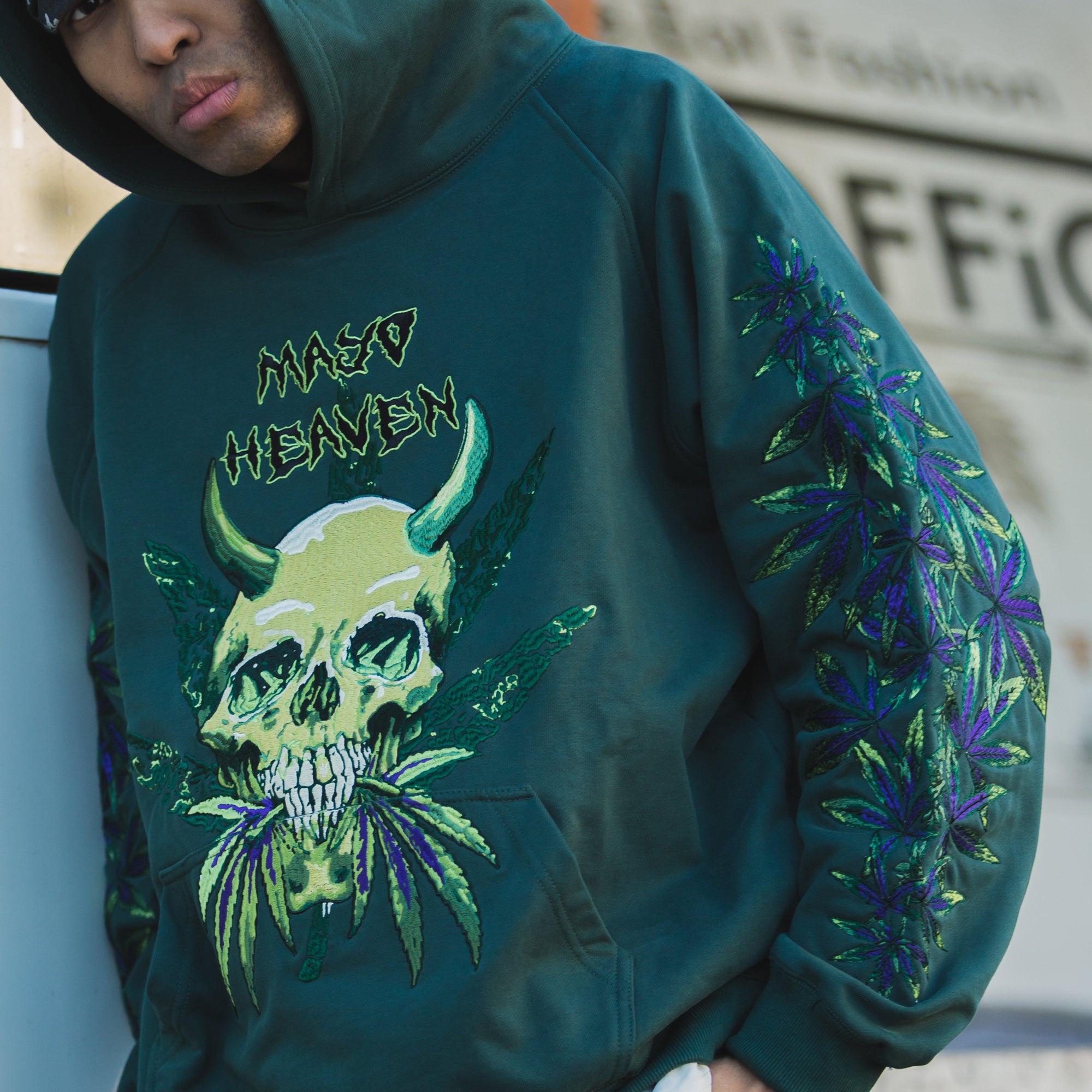 MAYO Devil Skull Embroidery Hoodie - GREEN