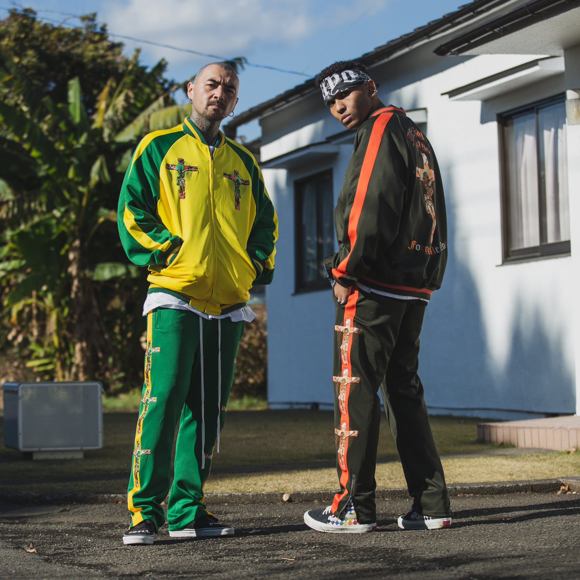 JESUS MAYO Paisley Embroidery Reversible Nylon Track Jacket - OLIVE×ORANGE