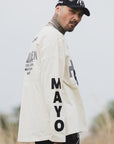 MAYO HELL & HEAVEN Embroidery Football Long Sleeve Tee - OFF WHITE