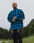 MAYO BONES Embroidery Check Shirt - BLUE