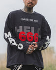 MAYO HELL & HEAVEN Embroidery Football Long Sleeve Tee - BLACK