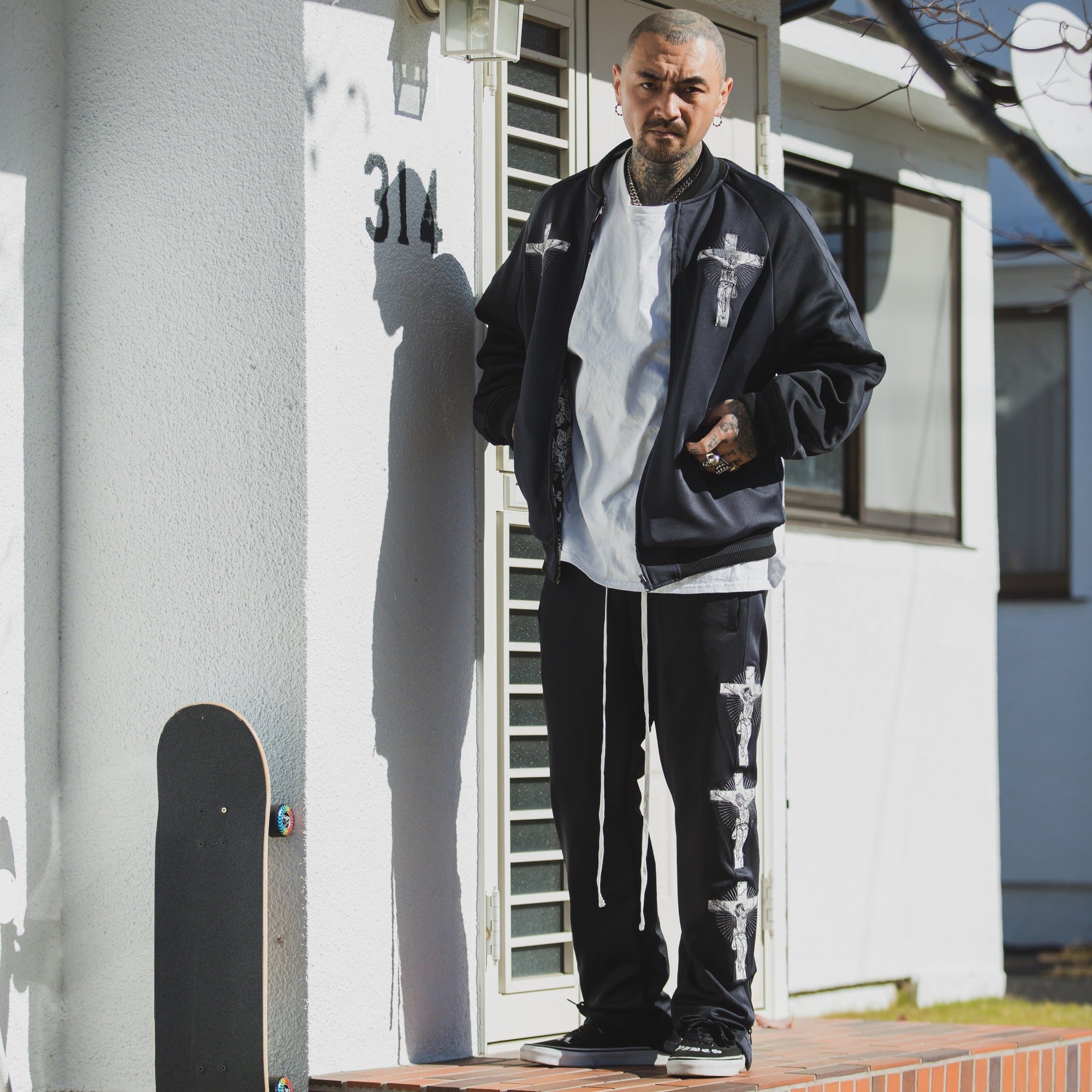 JESUS MAYO Paisley Embroidery Reversible Nylon Track Jacket - GRAY×BLACK