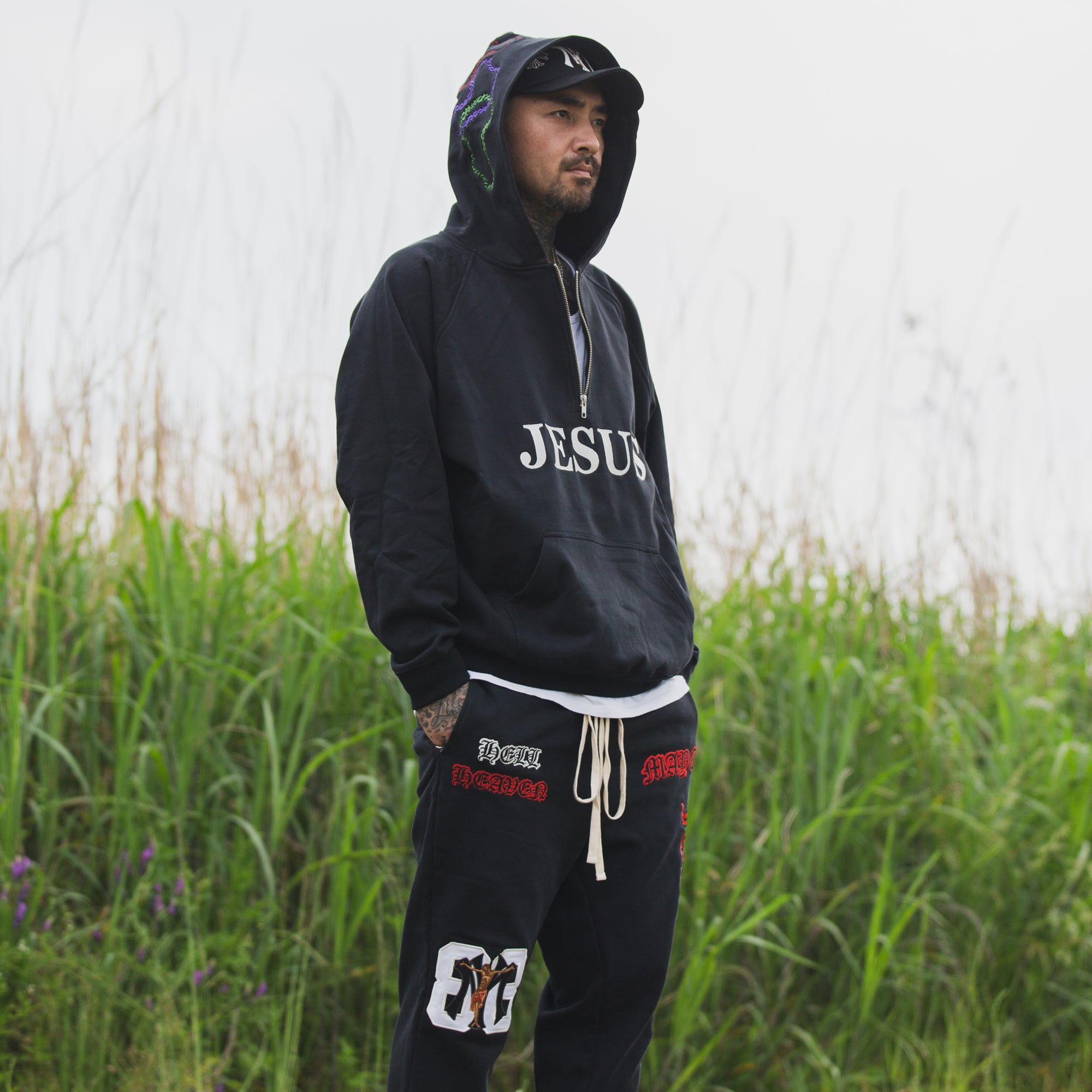 MAYO JESUS Embroidery Half zip Hoodie