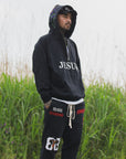 MAYO JESUS Embroidery Half zip Hoodie - BLACK