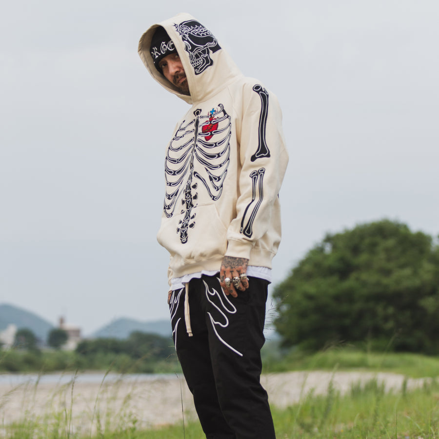 MAYO BONES Embroidery Hoodie - OFF WHITE