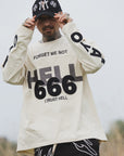 MAYO HELL & HEAVEN Embroidery Football Long Sleeve Tee - OFF WHITE