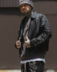 JESUS SKULL Embroidery Nylon Harrington Jacket - BLACK