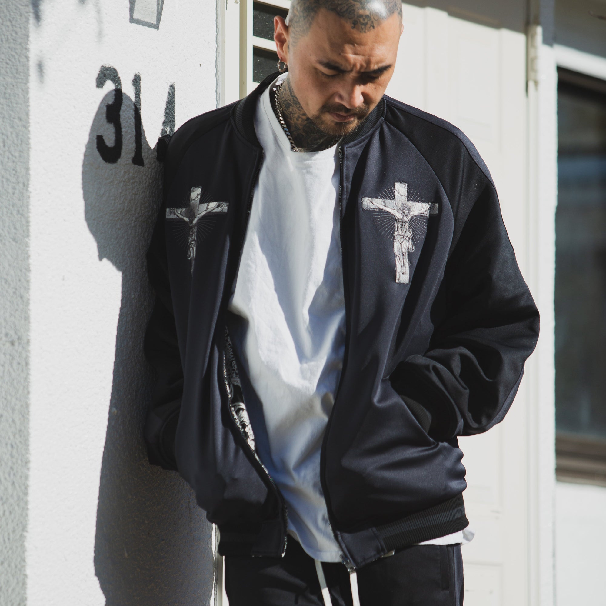 JESUS MAYO Paisley Embroidery Reversible Nylon Track Jacket - GRAY×BLACK