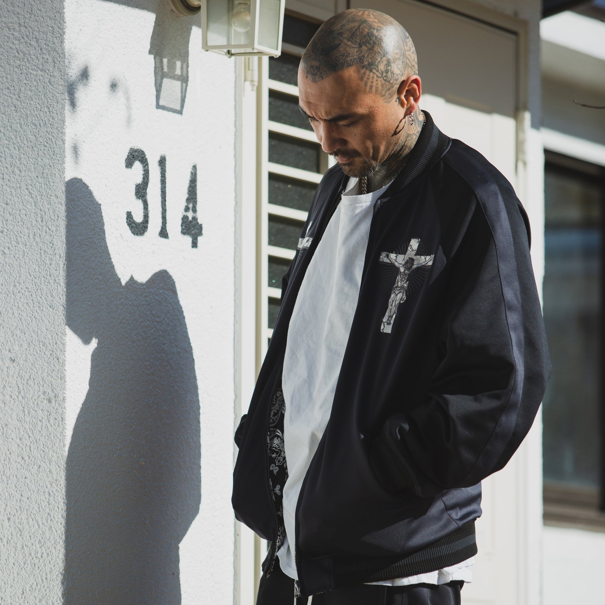 JESUS MAYO Paisley Embroidery Reversible Nylon Track Jacket - GRAY×BLACK