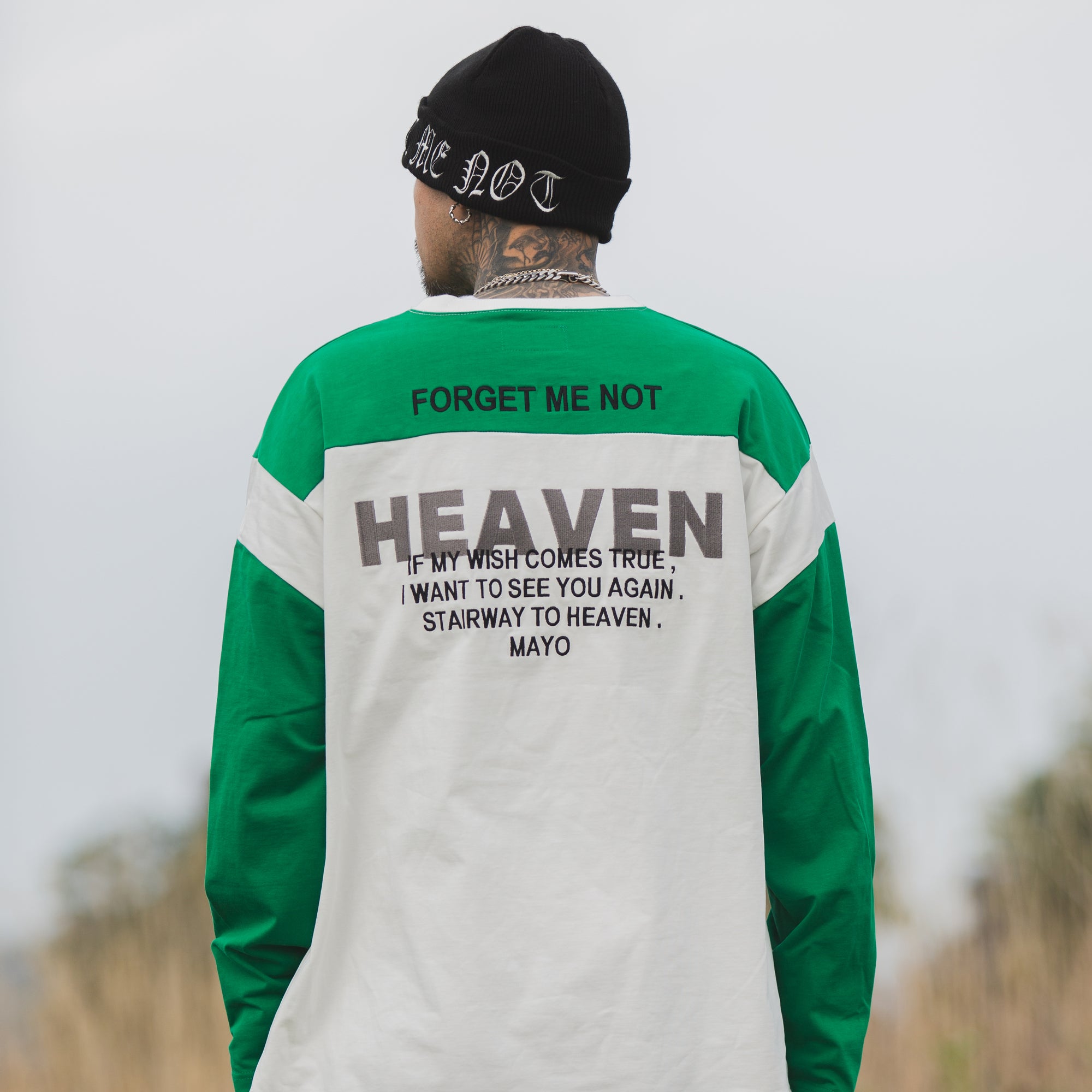 MAYO HELL &amp; HEAVEN Embroidery Football Long Sleeve Tee - GREEN