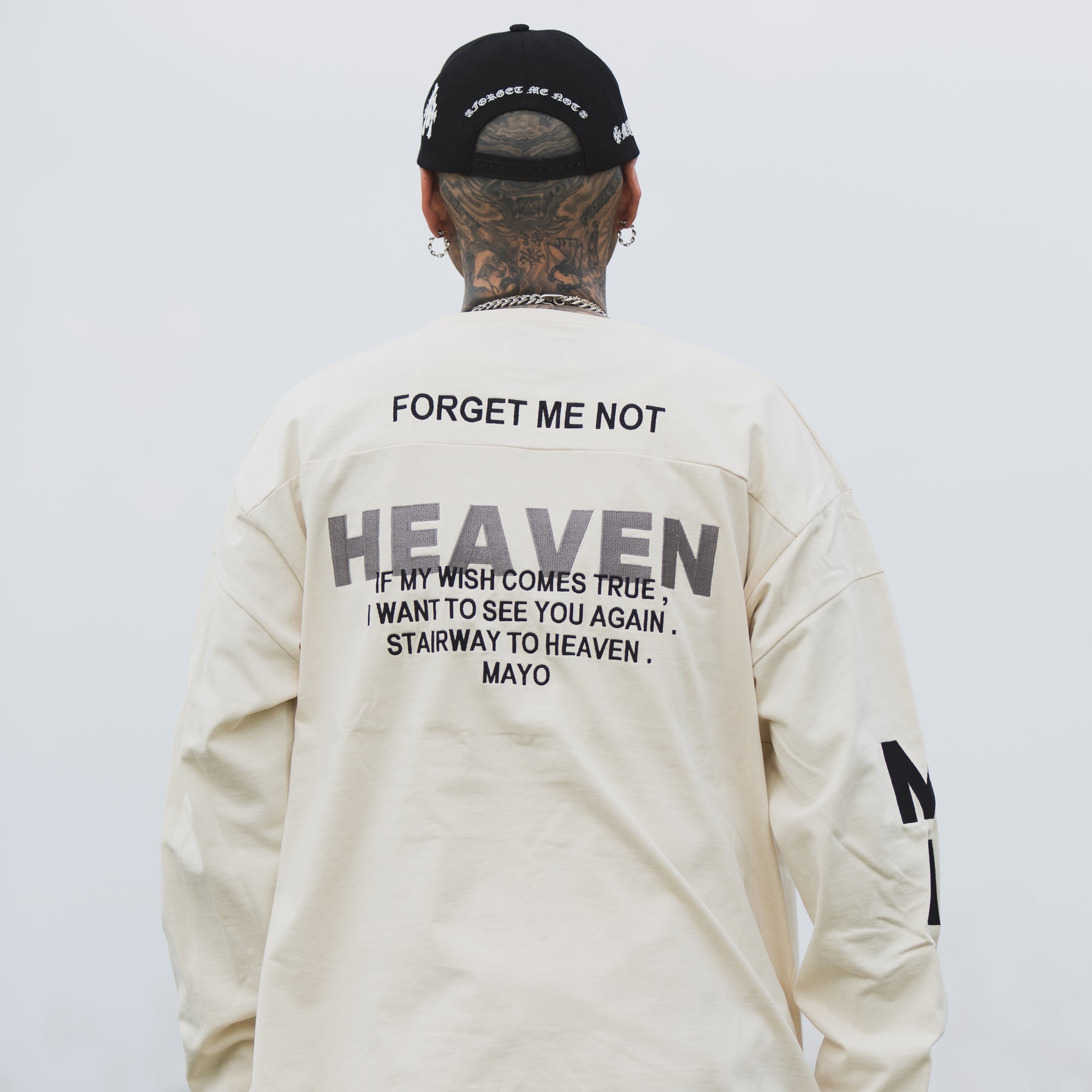 MAYO HELL &amp; HEAVEN Embroidery Football Long Sleeve Tee - OFF WHITE