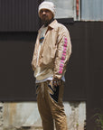 JESUS SKULL Embroidery Nylon Harrington Jacket - BEIGE