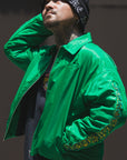 JESUS SKULL Embroidery Nylon Harrington Jacket - GREEN