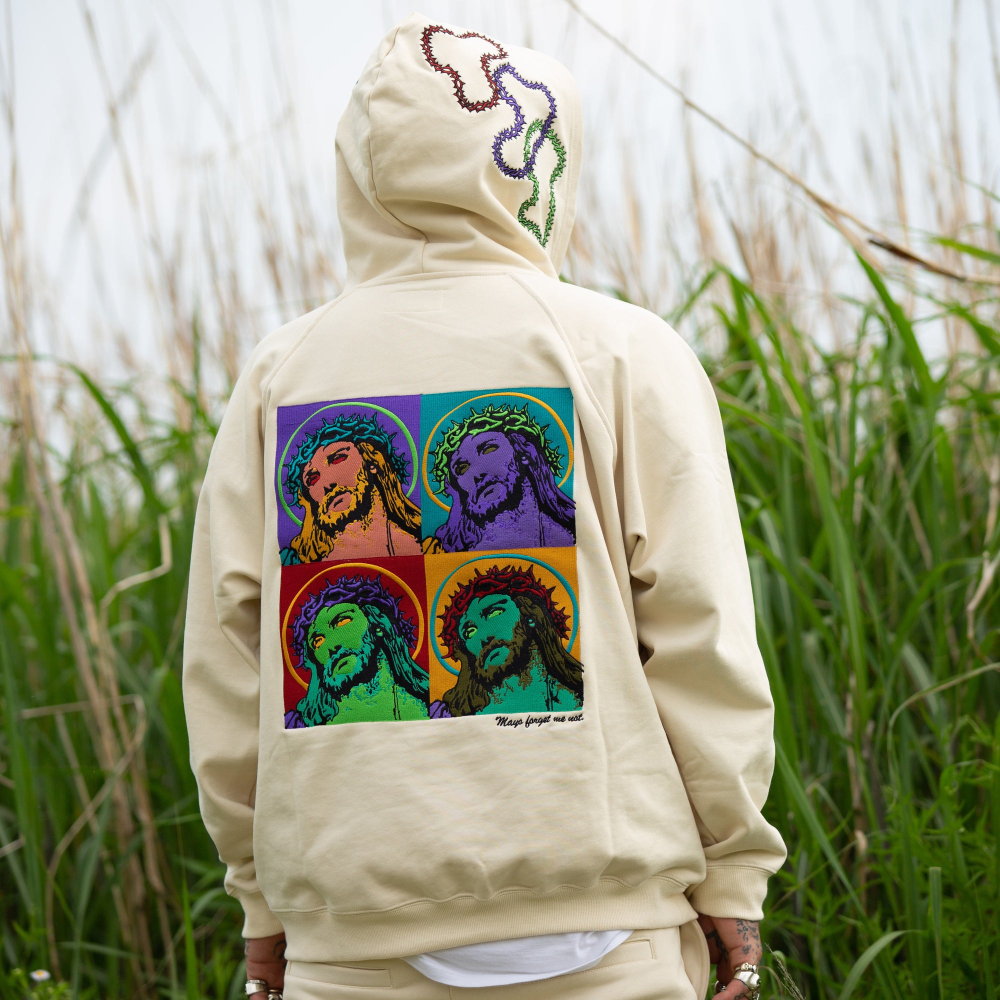 MAYO JESUS Embroidery Half zip Hoodie - OFF WHITE