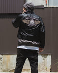 JESUS SKULL Embroidery Nylon Harrington Jacket - BLACK