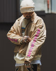 JESUS SKULL Embroidery Nylon Harrington Jacket - BEIGE