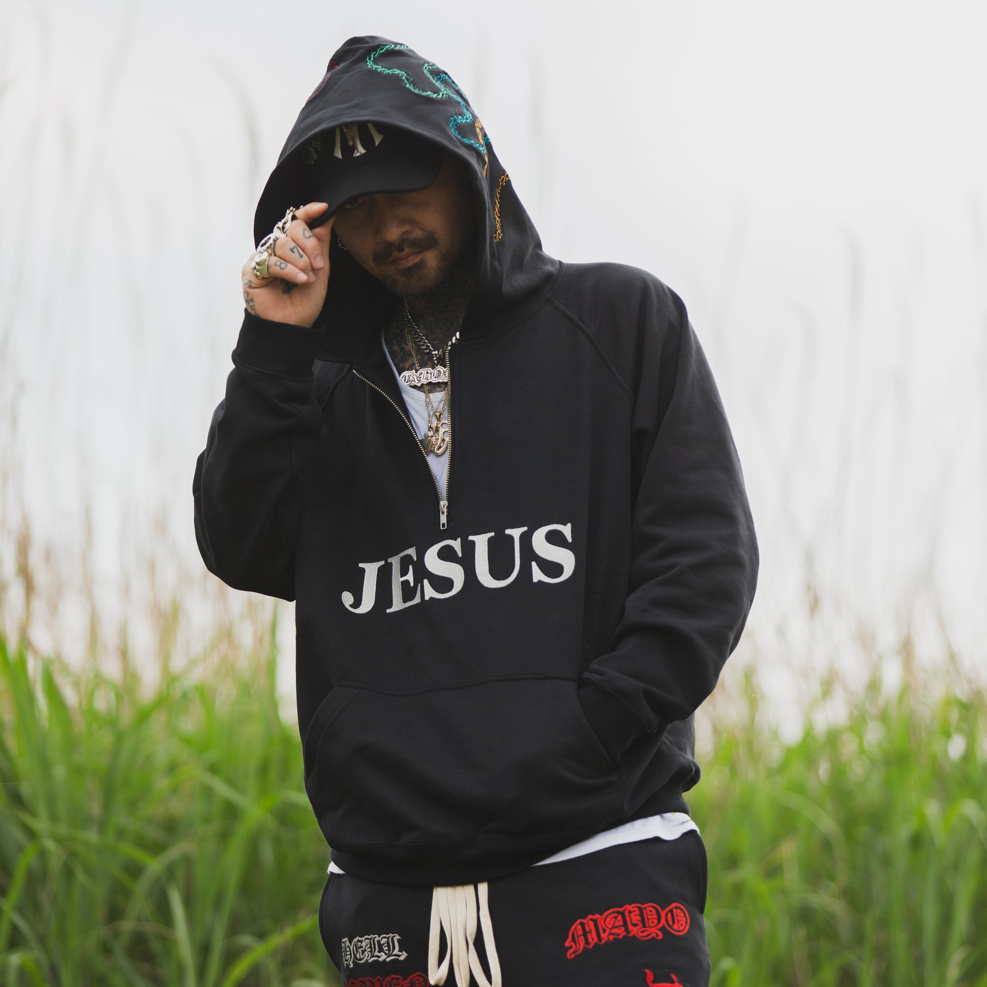 MAYO JESUS Embroidery Half zip Hoodie