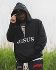 MAYO JESUS Embroidery Half zip Hoodie - BLACK