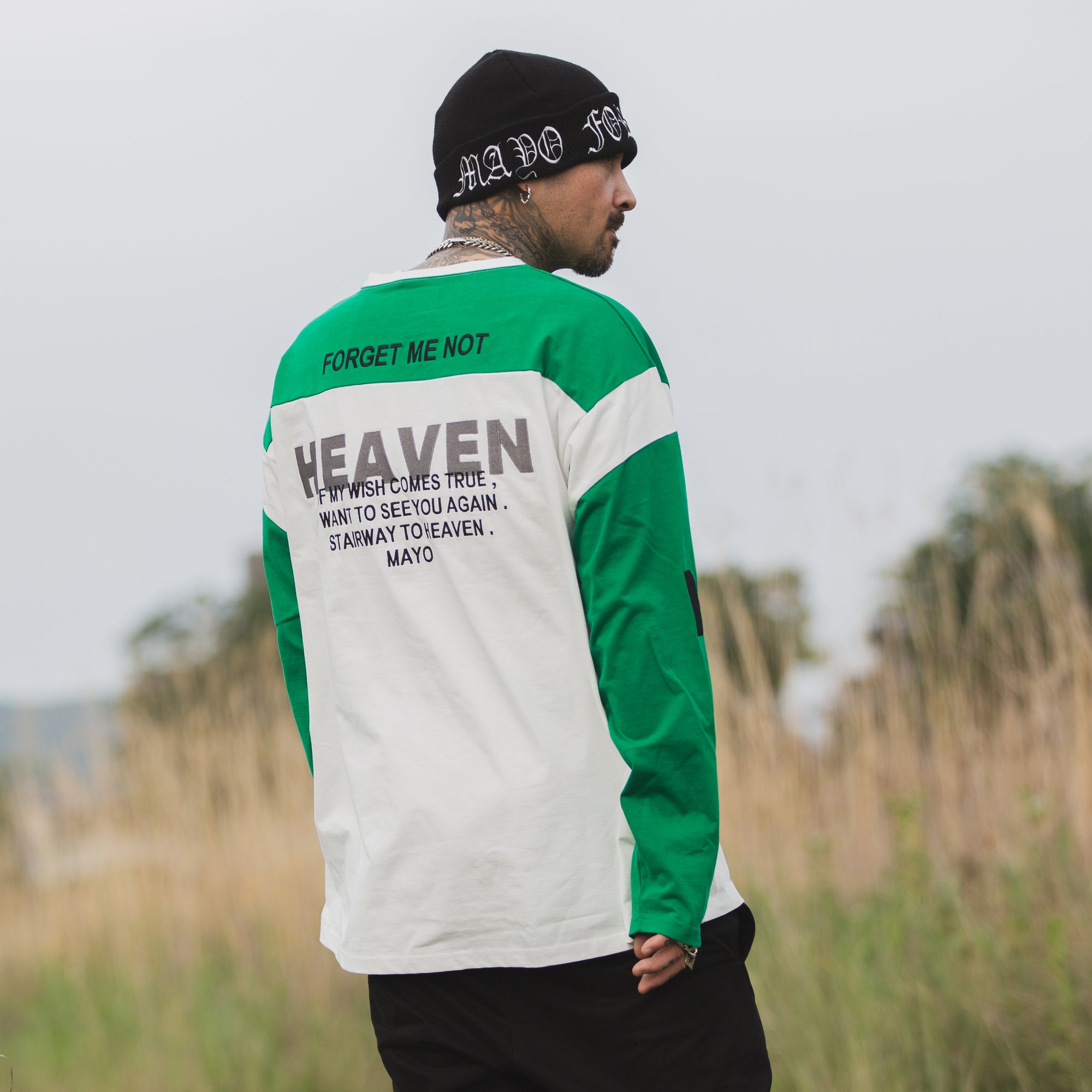 MAYO HELL &amp; HEAVEN Embroidery Football Long Sleeve Tee - GREEN