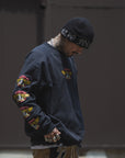 JESUS SKULL Embroidery Crew neck - BLACK