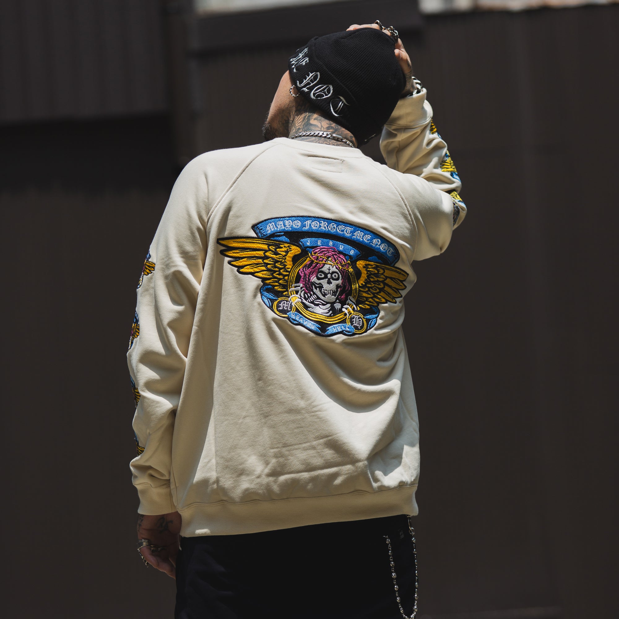 JESUS SKULL Embroidery Crew neck - OFF WHITE