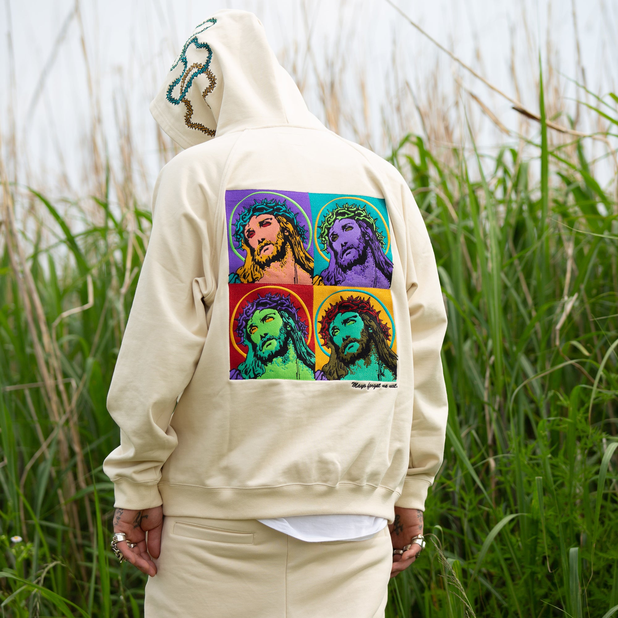 MAYO JESUS Embroidery Half zip Hoodie - OFF WHITE