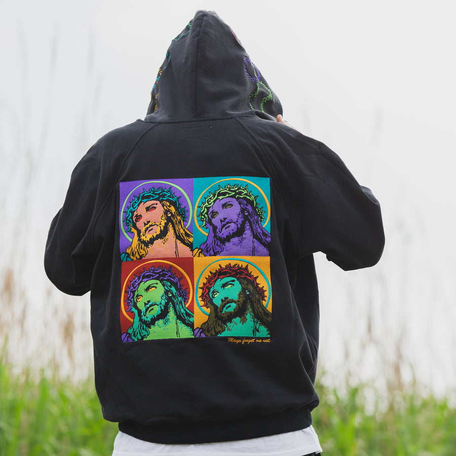 MAYO JESUS Embroidery Half zip Hoodie - BLACK