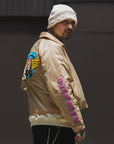 JESUS SKULL Embroidery Nylon Harrington Jacket - BEIGE