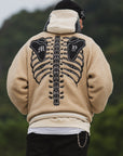 MAYO BONES Embroidery Reversible Bomber Jacket - BEIGE × BLACK