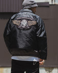 JESUS SKULL Embroidery Nylon Harrington Jacket - BLACK