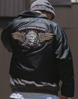 JESUS SKULL Embroidery Nylon Harrington Jacket - BLACK