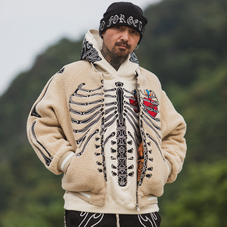 MAYO BONES Embroidery Hoodie - OFF WHITE