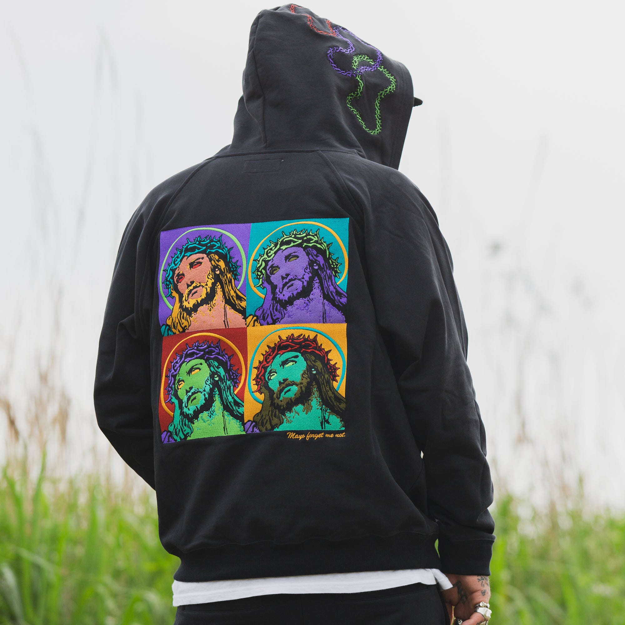 MAYO JESUS Embroidery Half zip Hoodie - BLACK